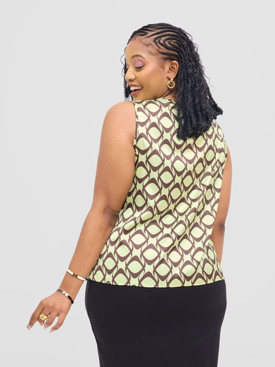 Vivo Isabi Cowl Top - Lime / Chocolate Tiki Print - Shopzetu