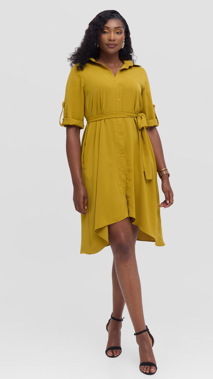 Vivo Ava 3/4 Sleeve Tent Shirt Dress in Crepe - Light Olive