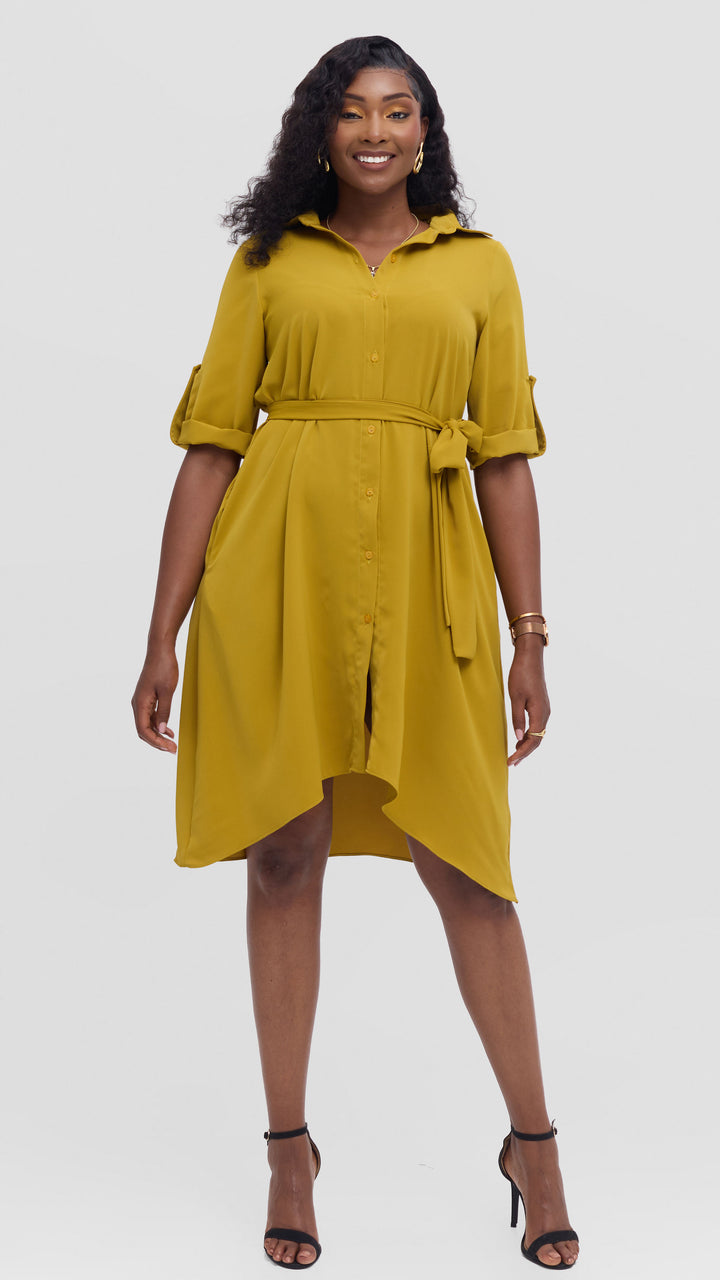 Vivo Ava 3/4 Sleeve Tent Shirt Dress in Crepe - Light Olive
