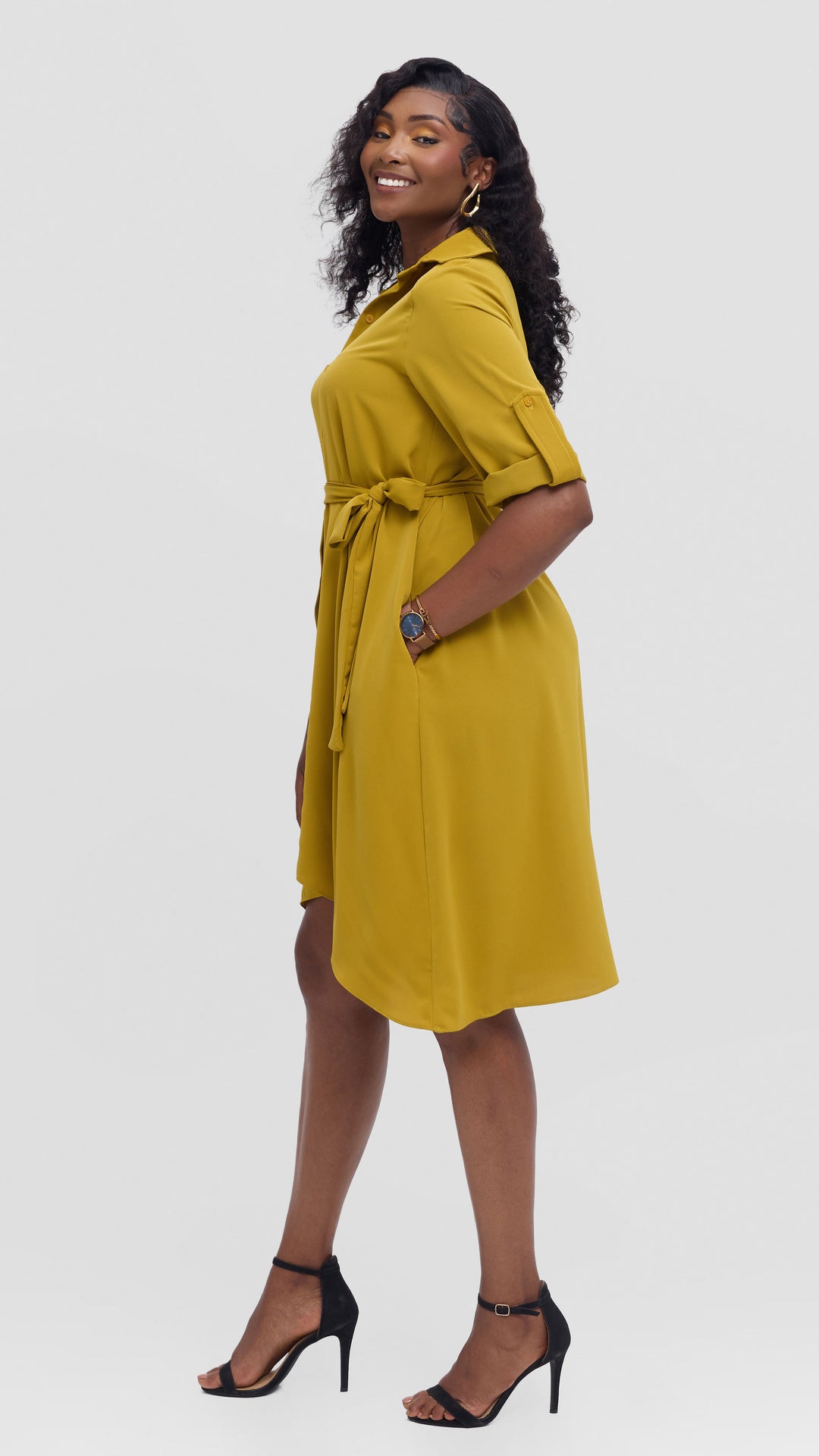 Vivo Ava 3/4 Sleeve Tent Shirt Dress in Crepe - Light Olive