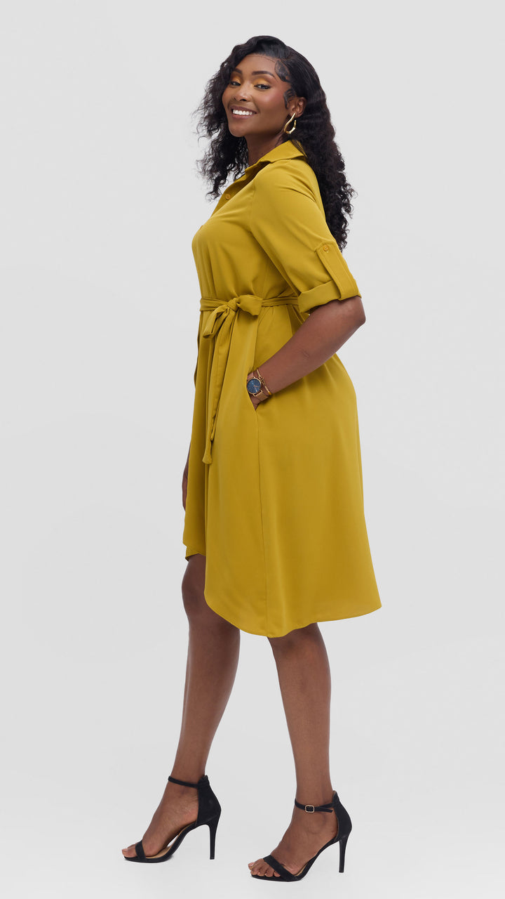 Vivo Ava 3/4 Sleeve Tent Shirt Dress in Crepe - Light Olive