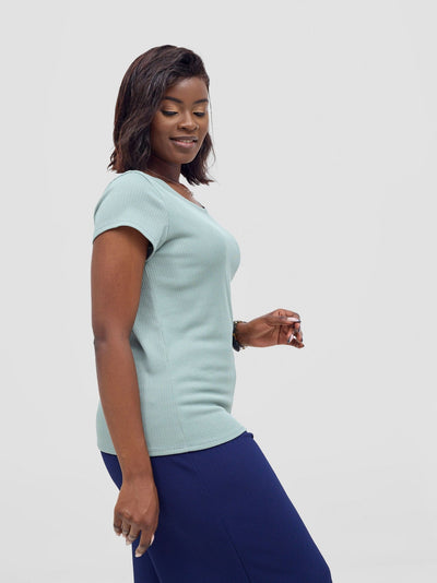Vivo Chela Basic Cap Sleeve Top - Sage - Shopzetu