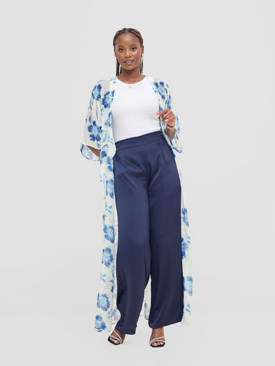 Vivo Basic Nandi High Slit Kimono - Cream / Blue Print - Shopzetu