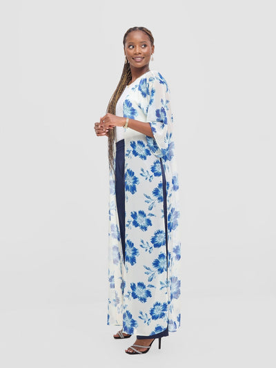 Vivo Basic Nandi High Slit Kimono - Cream / Blue Print - Shopzetu