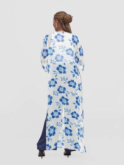 Vivo Basic Nandi High Slit Kimono - Cream / Blue Print - Shopzetu