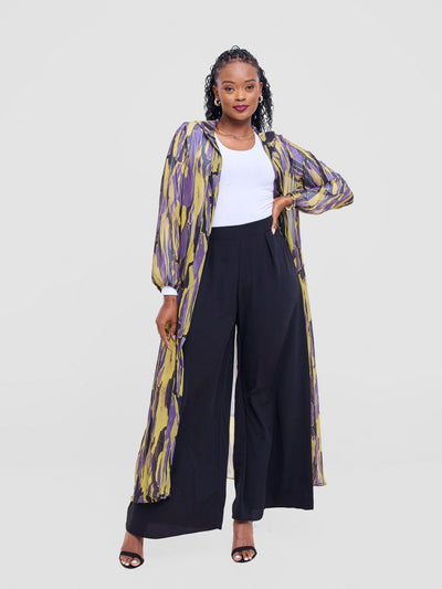Vivo Basic Hooded Kimono - Mustard / Purple Print - Shopzetu