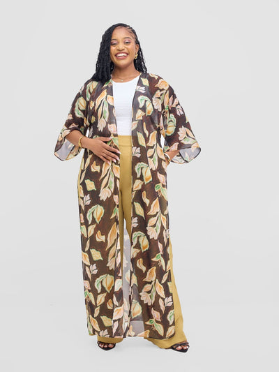 Vivo Basic Nandi High Slit Kimono - Black / Rust Print - Shopzetu