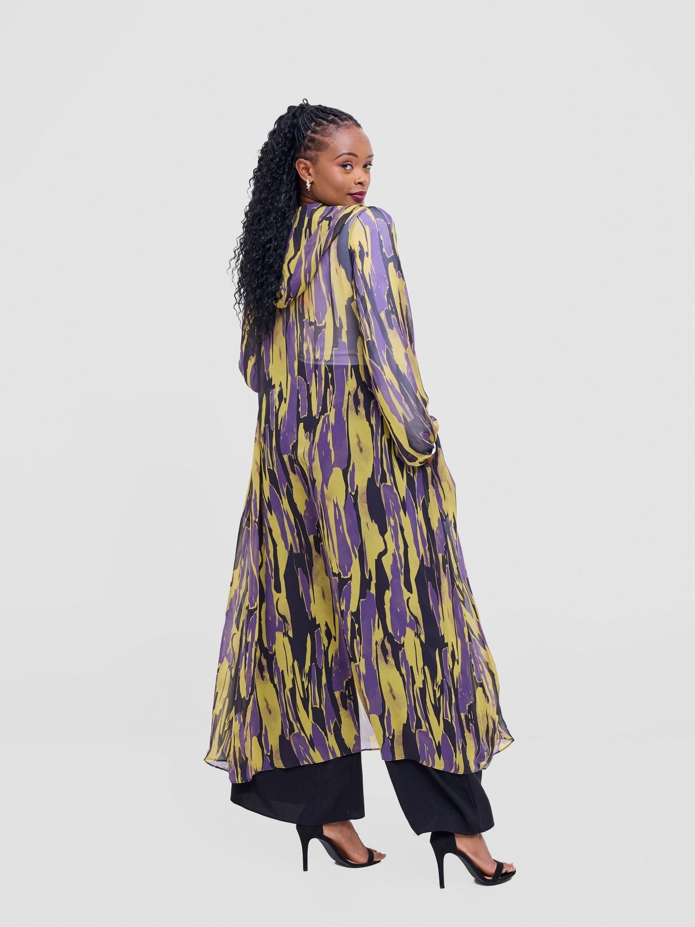 Vivo Basic Hooded Kimono - Mustard / Purple Print - Shopzetu