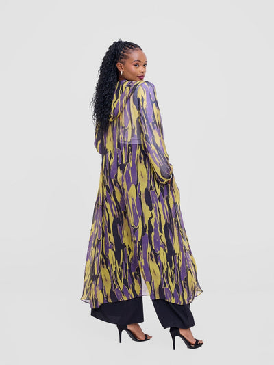 Vivo Basic Hooded Kimono - Mustard / Purple Print - Shopzetu