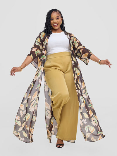 Vivo Basic Nandi High Slit Kimono - Black / Rust Print - Shopzetu
