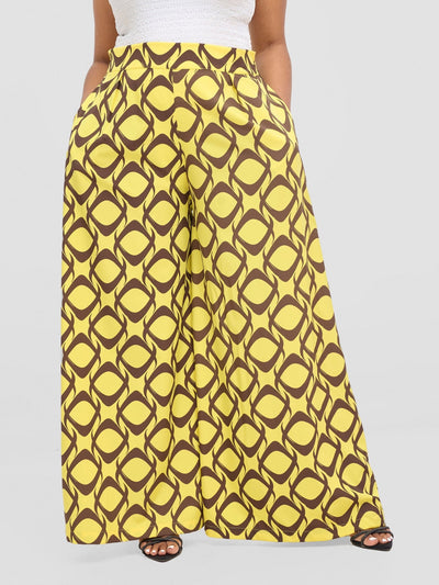 Vivo Basic Crepe Pants - Yellow / Chocolate Tiki Print - Shopzetu