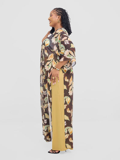 Vivo Basic Nandi High Slit Kimono - Black / Rust Print - Shopzetu