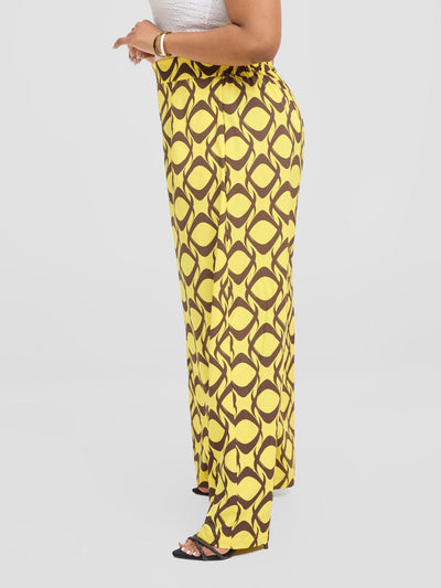 Vivo Basic Crepe Pants - Yellow / Chocolate Tiki Print - Shopzetu