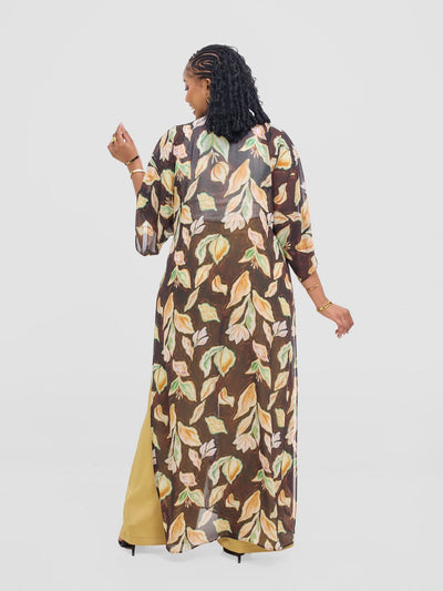 Vivo Basic Nandi High Slit Kimono - Black / Rust Print - Shopzetu