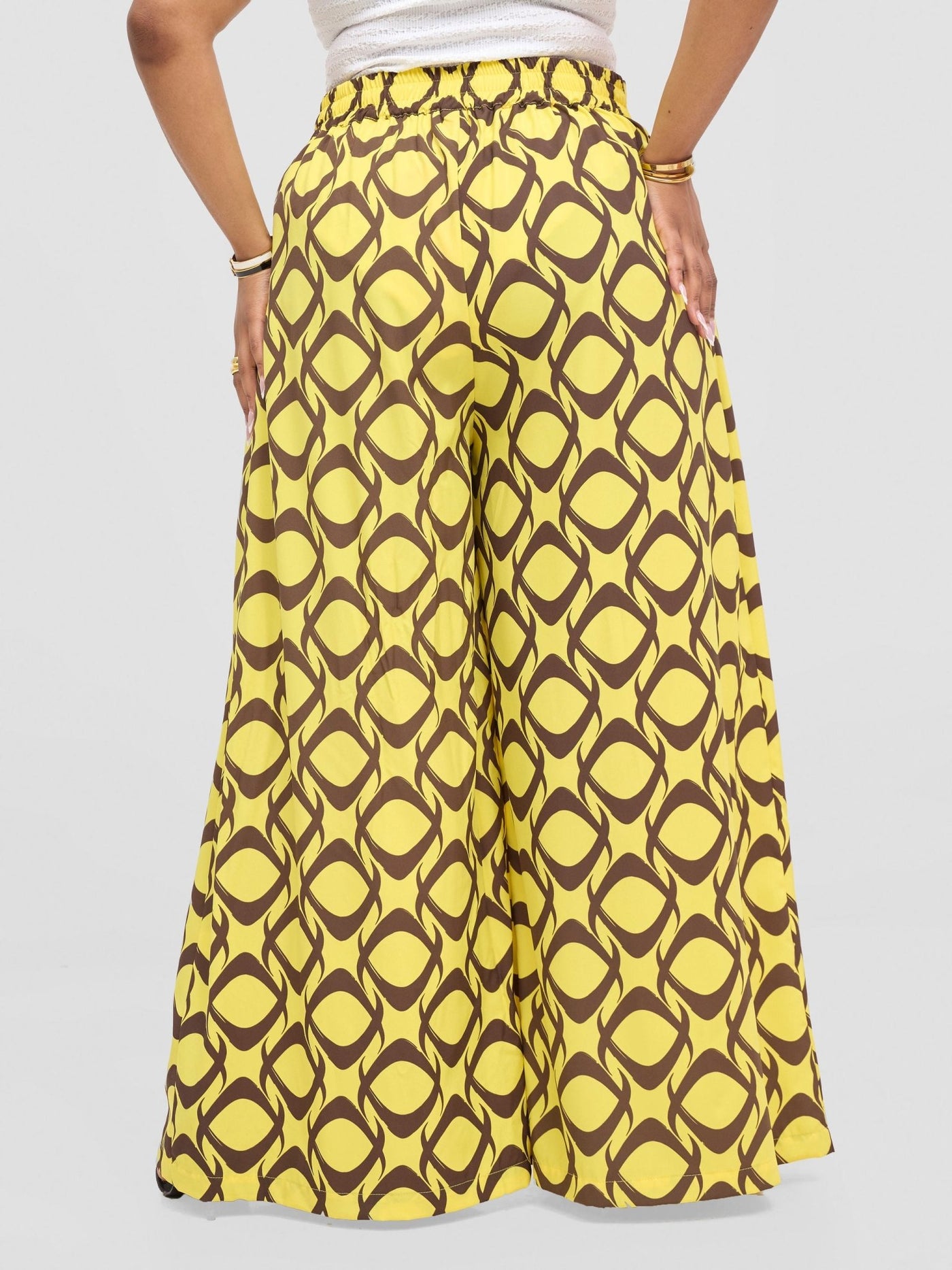 Vivo Basic Crepe Pants - Yellow / Chocolate Tiki Print - Shopzetu