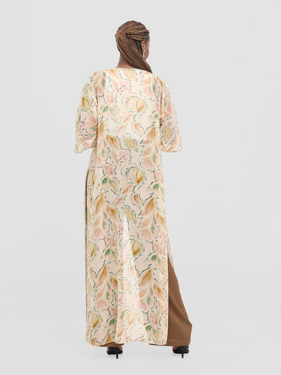 Vivo Basic Nandi High Slit Kimono - Cream / Pink Print - Shopzetu