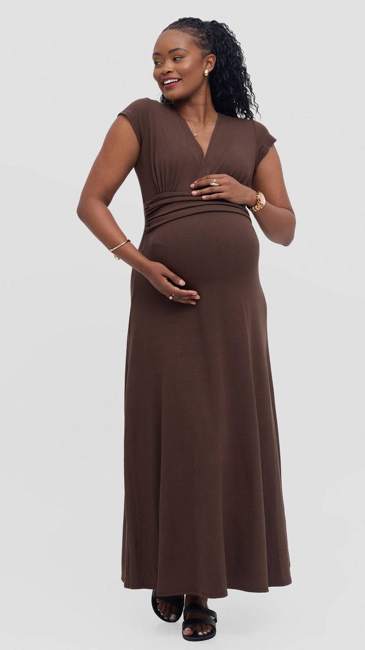 Vivo Anavi Maxi Dress In Jersey - Chocolate