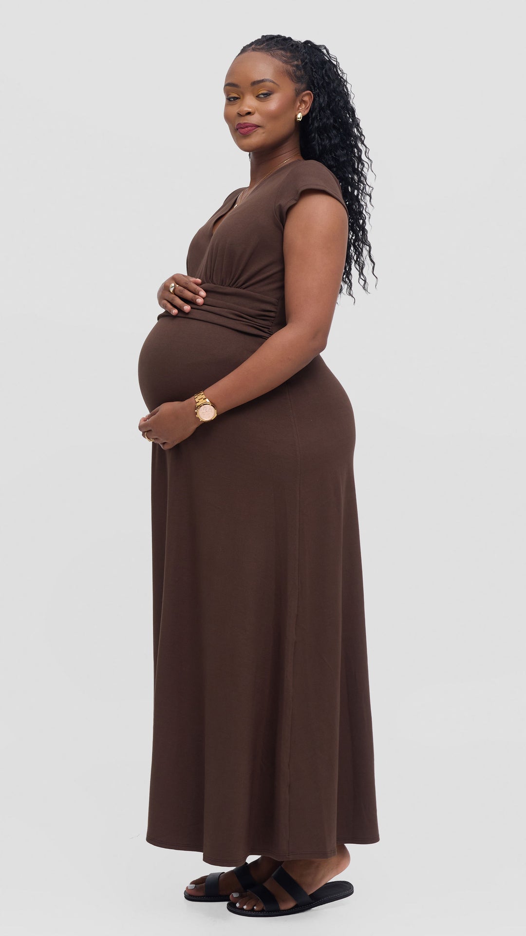 Vivo Anavi Maxi Dress In Jersey - Chocolate