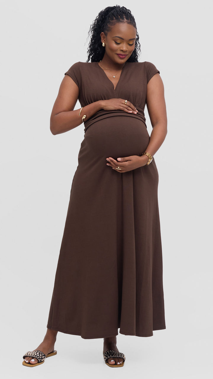 Vivo Anavi Maxi Dress In Jersey - Chocolate