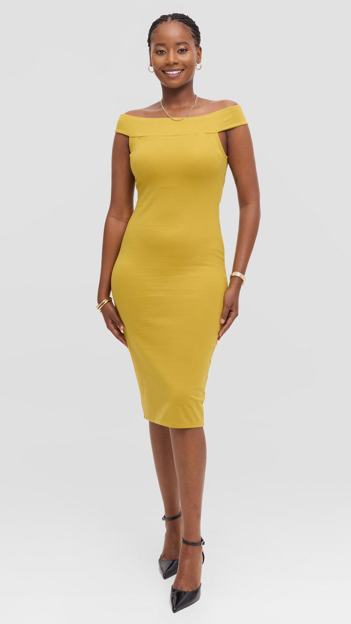 Vivo Boat Neck Dress in Ponte - Olive