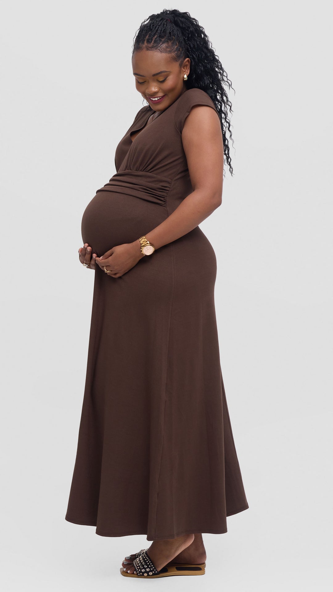Vivo Anavi Maxi Dress In Jersey - Chocolate