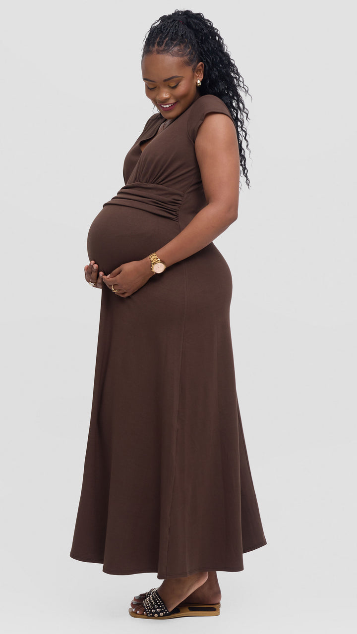 Vivo Anavi Maxi Dress In Jersey - Chocolate