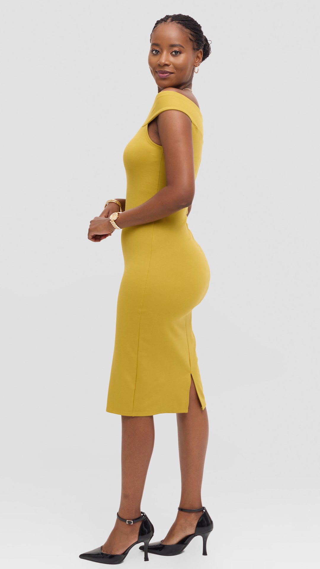 Vivo Boat Neck Dress in Ponte - Olive