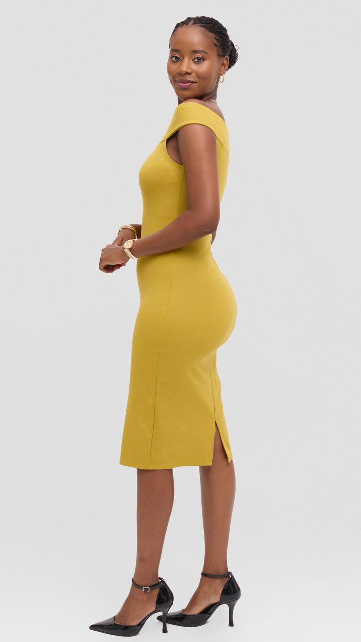 Vivo Boat Neck Dress in Ponte - Olive