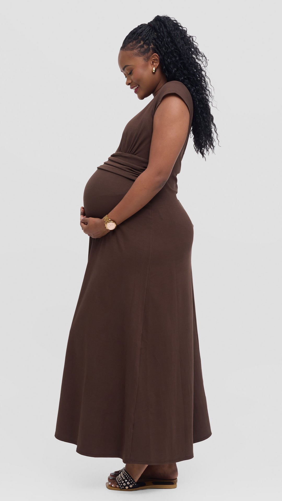 Vivo Anavi Maxi Dress In Jersey - Chocolate
