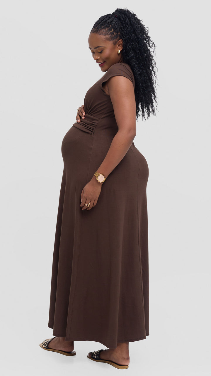 Vivo Anavi Maxi Dress In Jersey - Chocolate