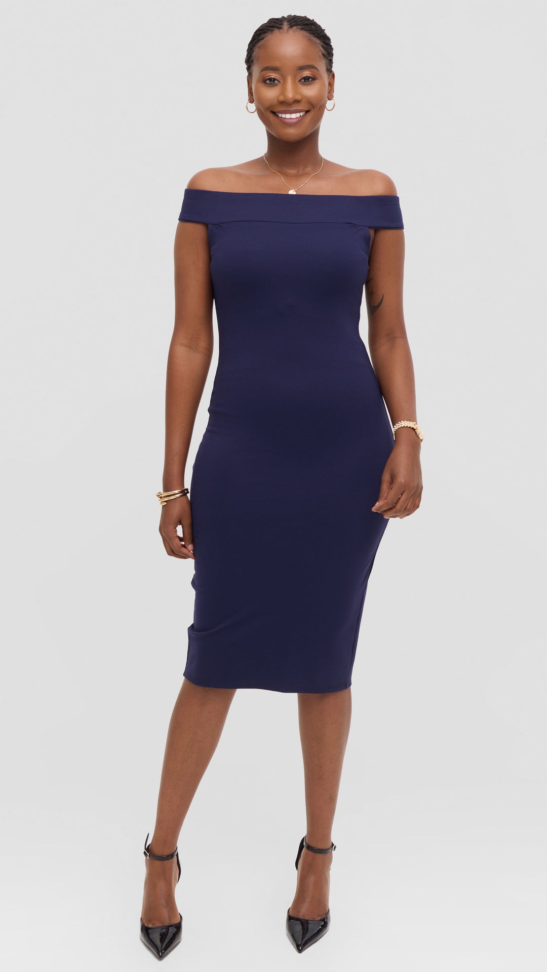 Vivo Boat Neck Dress in Ponte - Navy