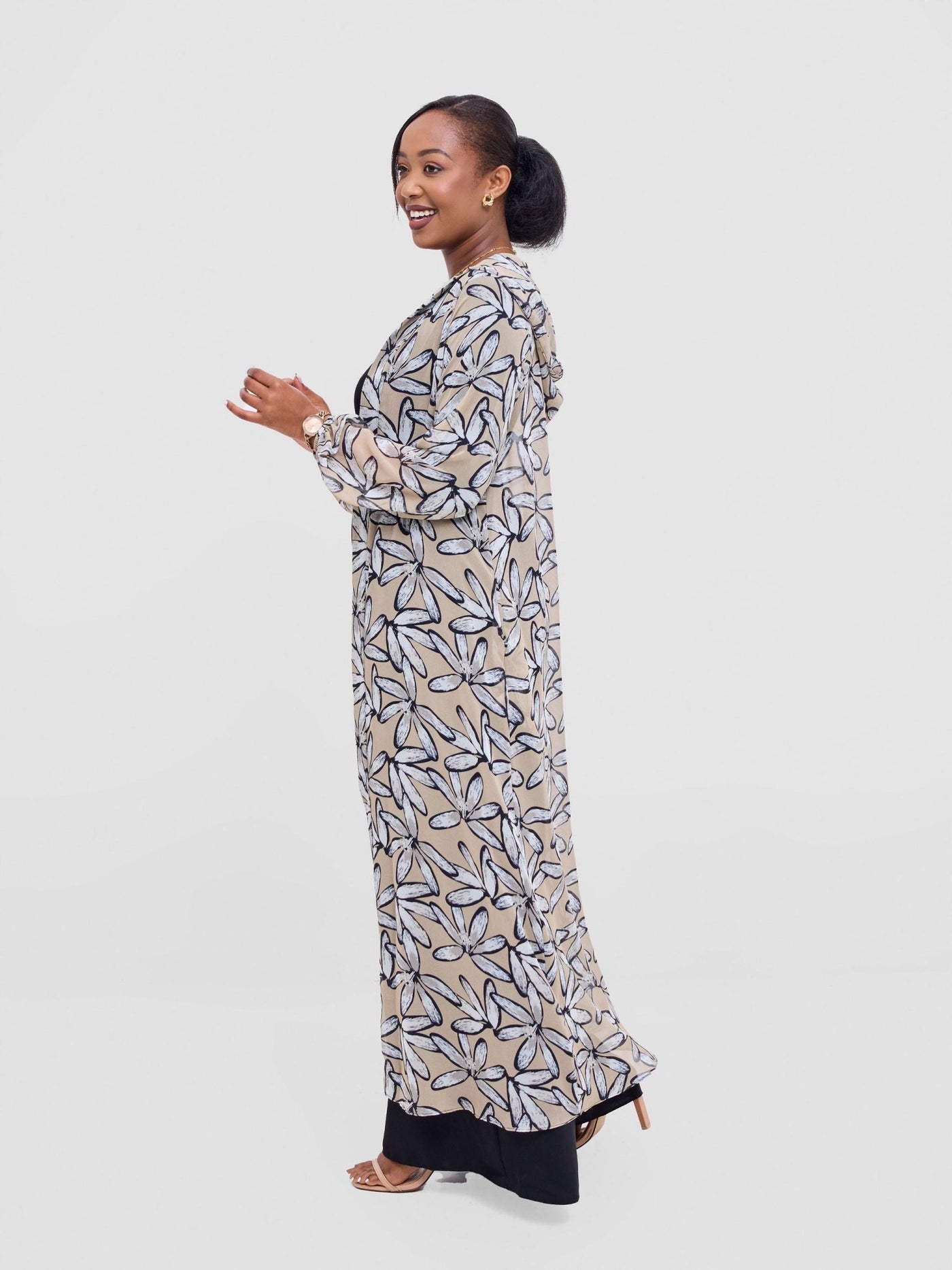 Vivo Basic Hooded Kimono - Black / Cream Print - Shopzetu