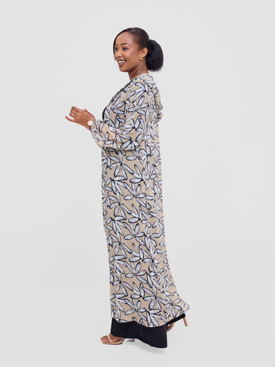 Vivo Basic Hooded Kimono - Black / Cream Print - Shopzetu