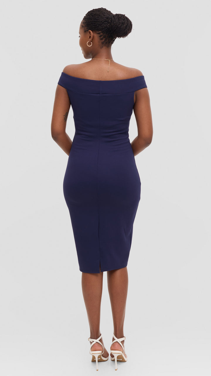 Vivo Boat Neck Dress in Ponte - Navy