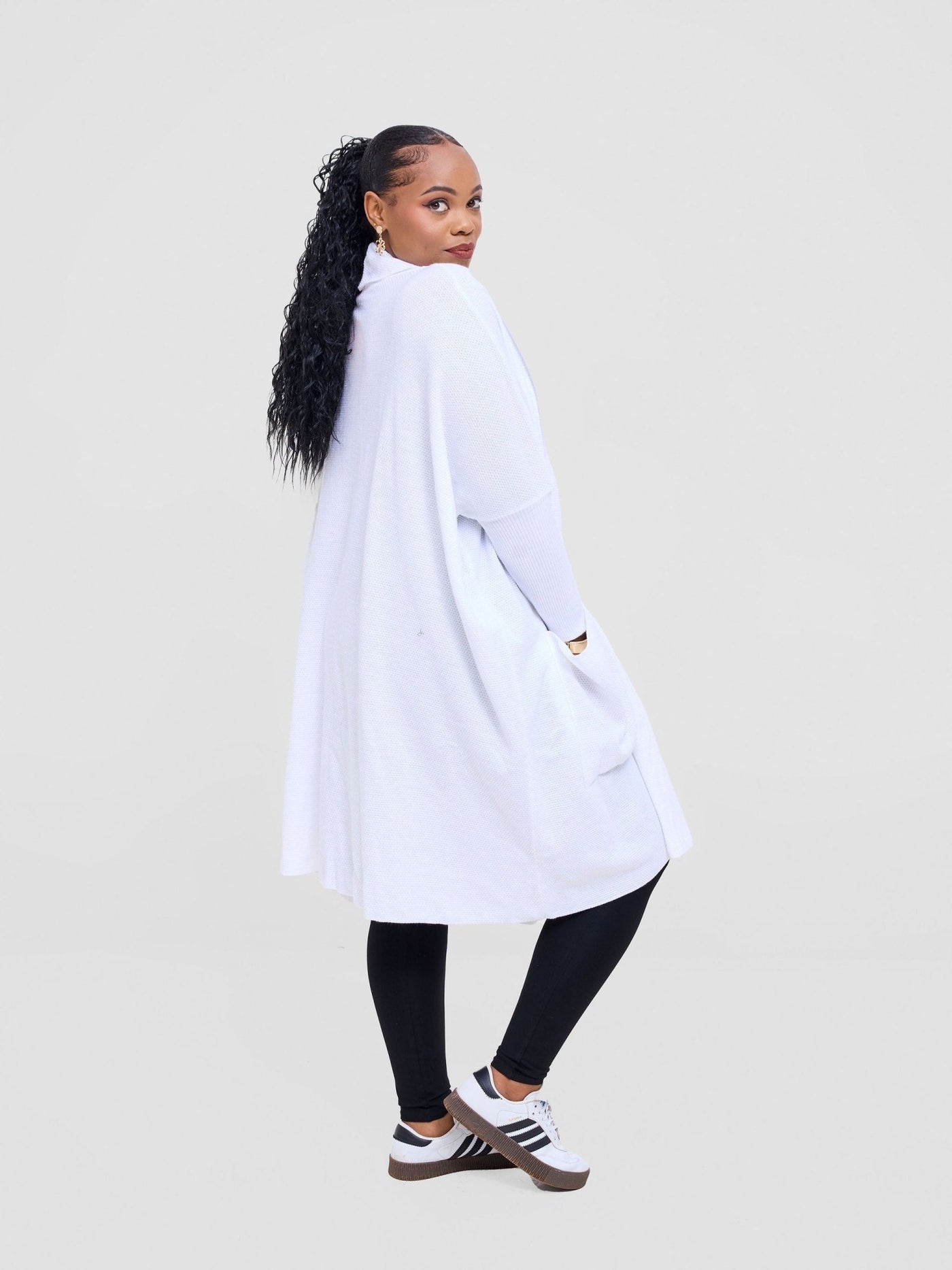 Vivo Cuffed Wide Sweater - White - Shopzetu