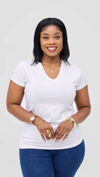 The Fashion Frenzy V - neck Short Sleeved Top - White - Shopzetu