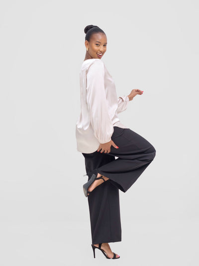 Vivo Dua Satin Bishop Sleeve Top - Mole Dusty - Shopzetu