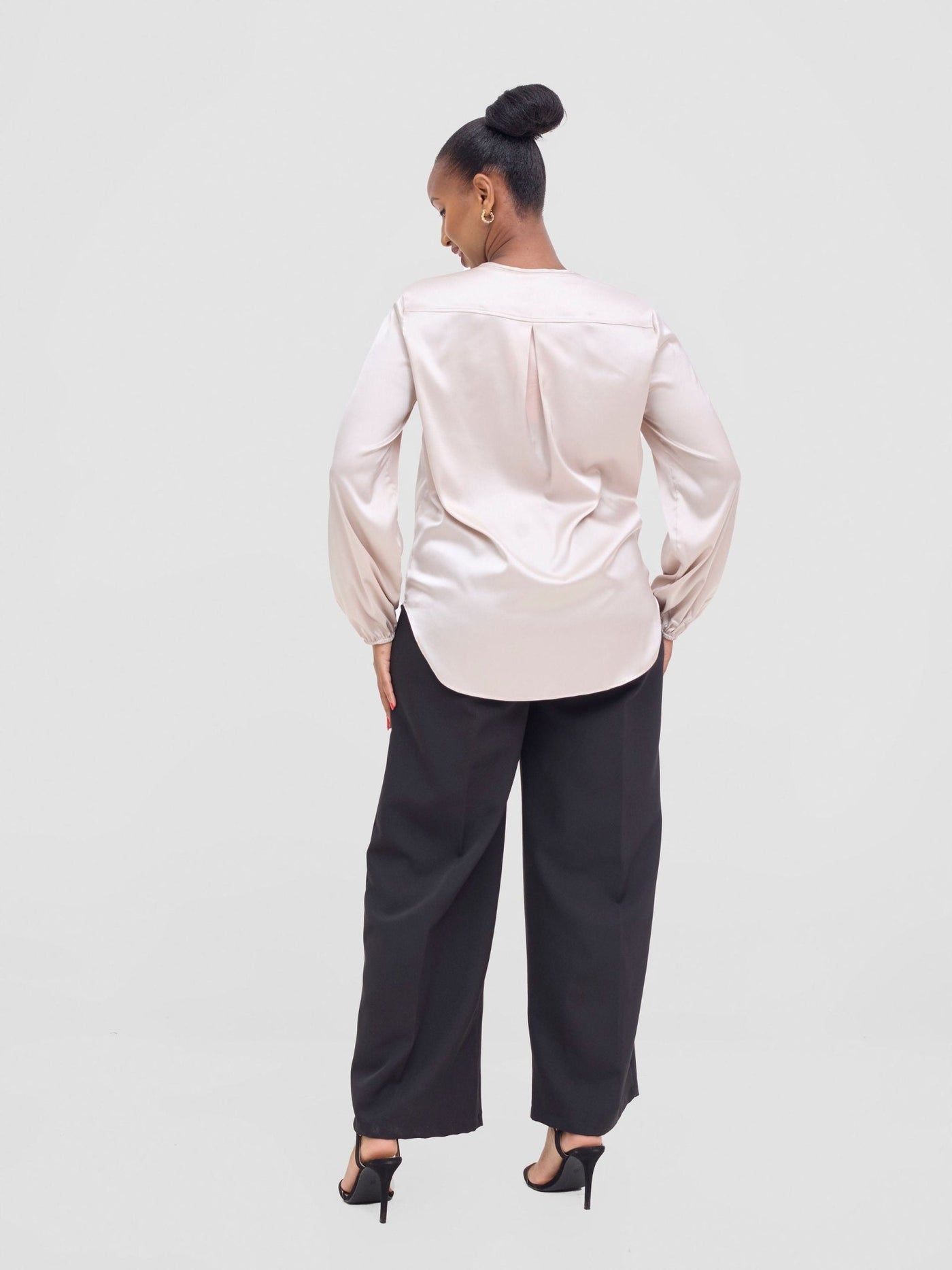 Vivo Dua Satin Bishop Sleeve Top - Mole Dusty - Shopzetu