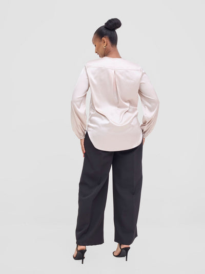 Vivo Dua Satin Bishop Sleeve Top - Mole Dusty - Shopzetu