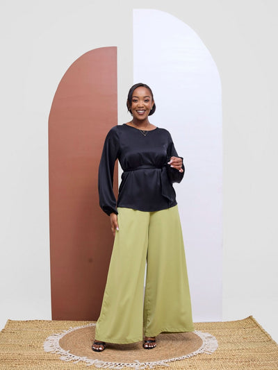 Vivo Basic Satin Bishop Sleeved Top - Black - Shopzetu