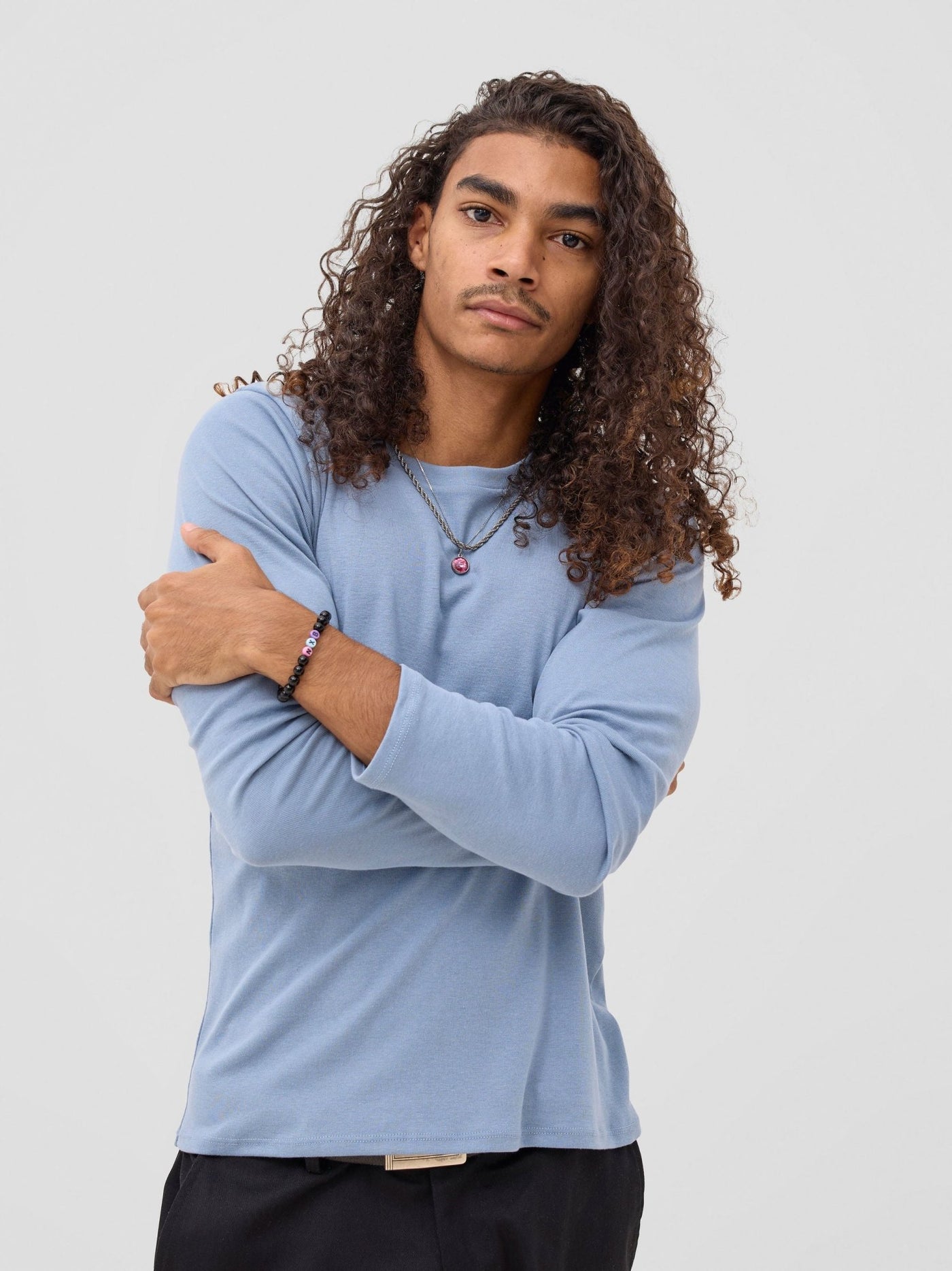 Zoya Sadira Men's Long Sleeve T Shirt - Light Blue - Shopzetu