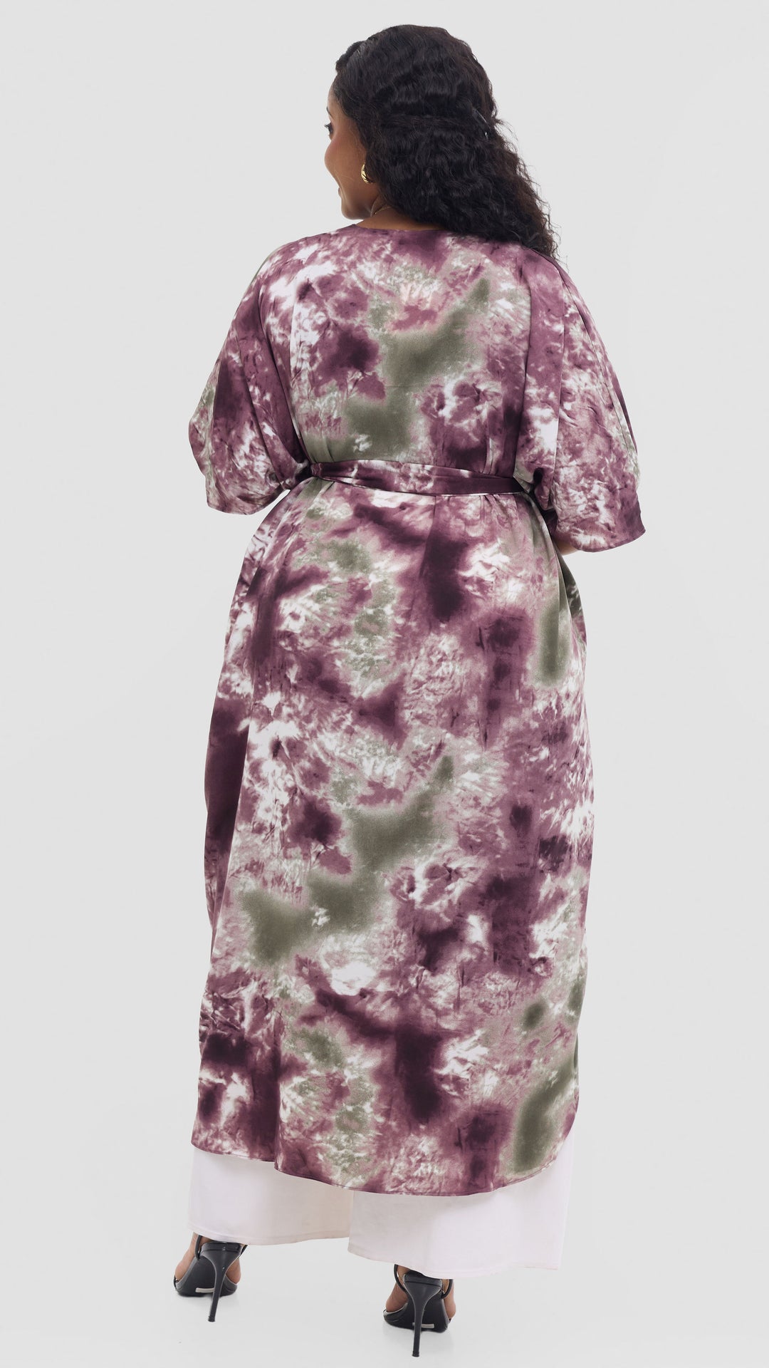 Vivo Scalloped Kimono in Crepe - Mulberry / Cream Print