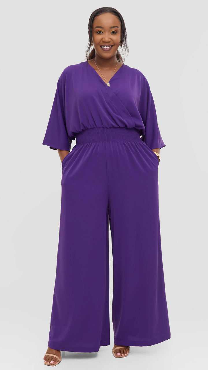 Vivo Iyana Shirred Waist Jumpsuit in Crepe - Dark Purple