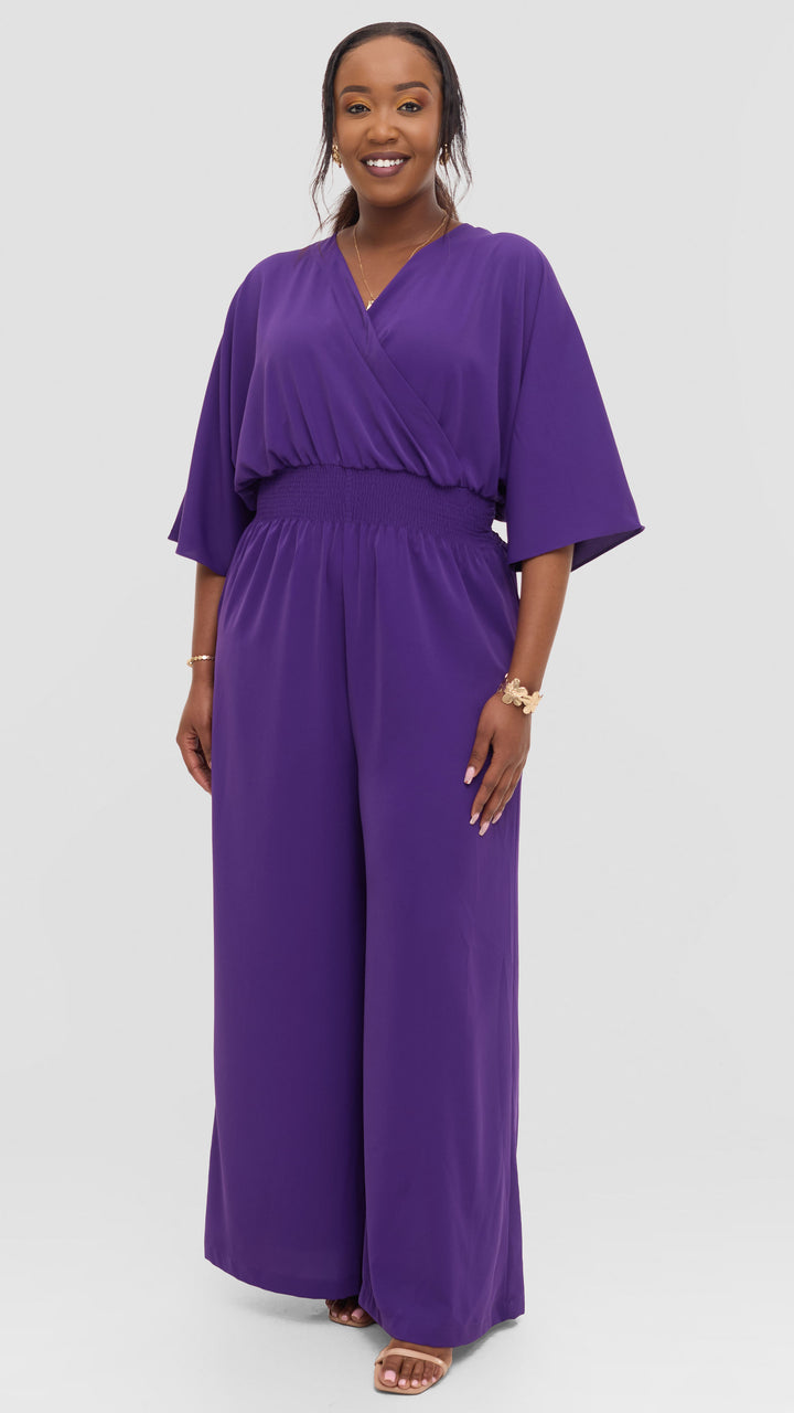 Vivo Iyana Shirred Waist Jumpsuit in Crepe - Dark Purple