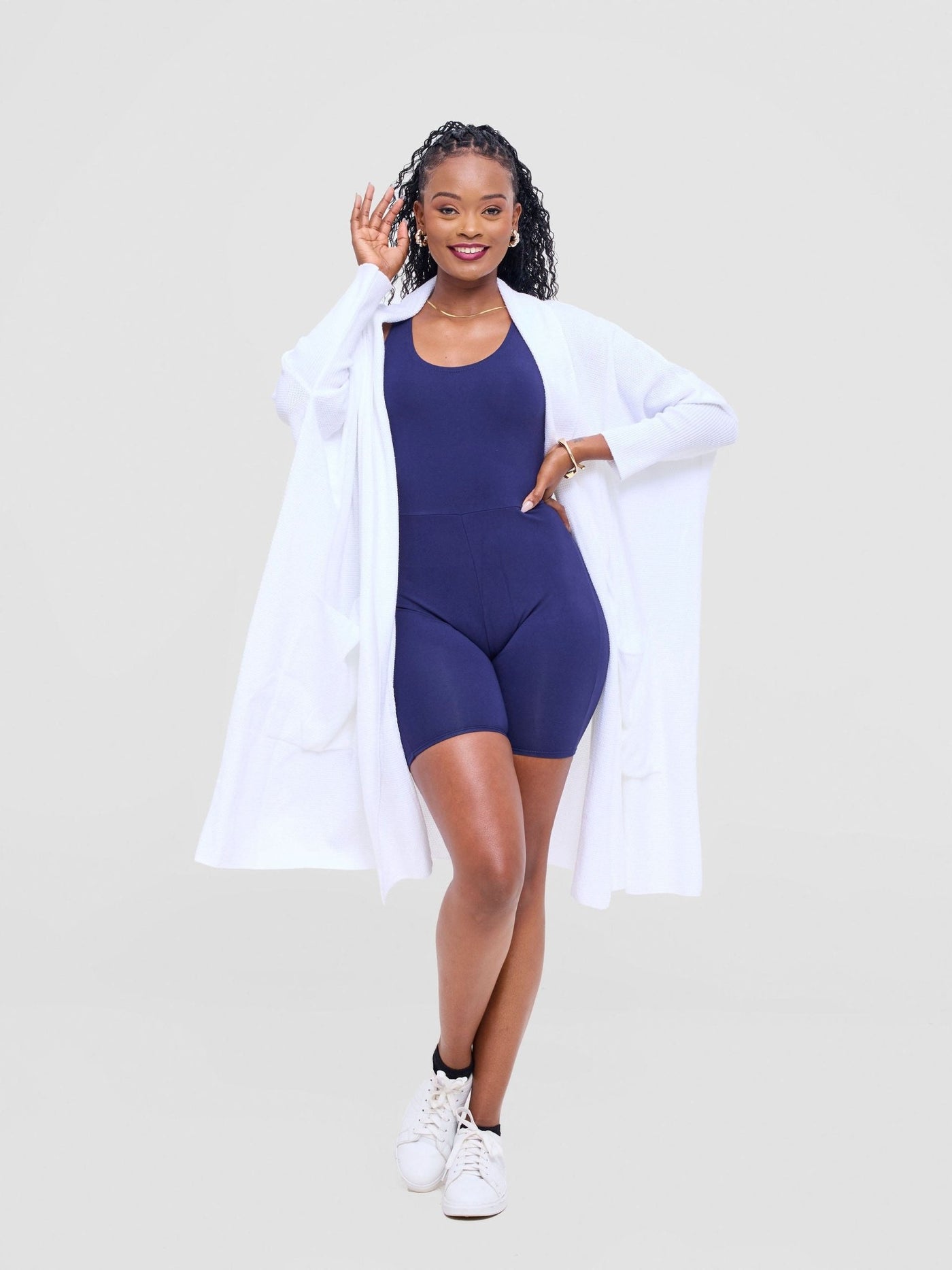 Vivo Cuffed Wide Sweater - White - Shopzetu