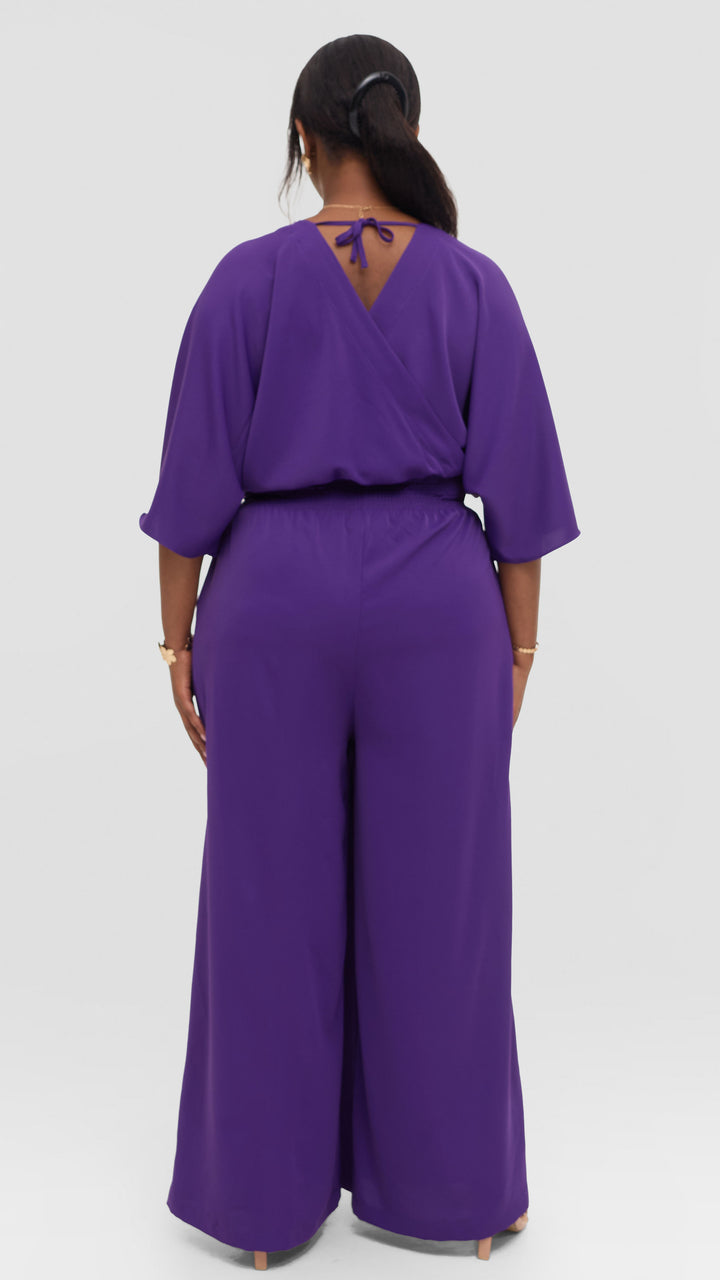 Vivo Iyana Shirred Waist Jumpsuit in Crepe - Dark Purple