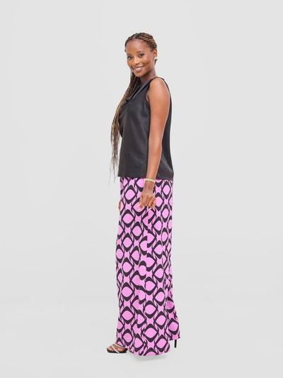 Vivo Basic Crepe Pants - Purple / Black Tiki Print - Shopzetu