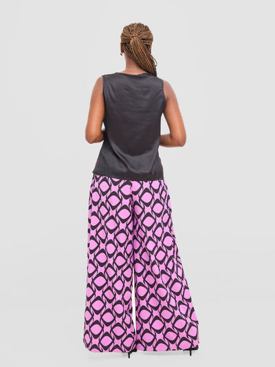 Vivo Basic Crepe Pants - Purple / Black Tiki Print - Shopzetu