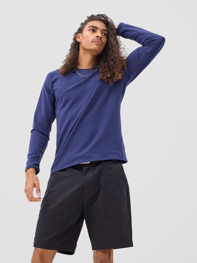 Zoya Yuni Men's Long Sleeve T-shirt - Navy Blue - Shopzetu