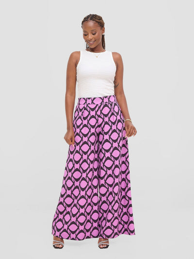 Vivo Basic Crepe Pants - Purple / Black Tiki Print - Shopzetu